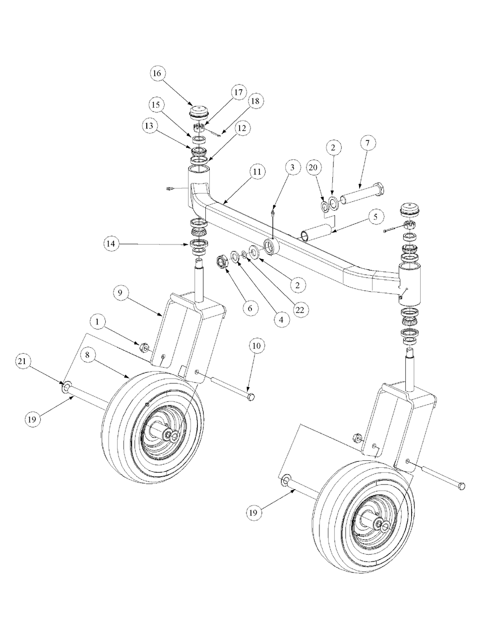 Front Caster Assembly Diagram and Parts List for M54-KH 53BB5B8W750-25-HP Cub Cadet Lawn Tractor